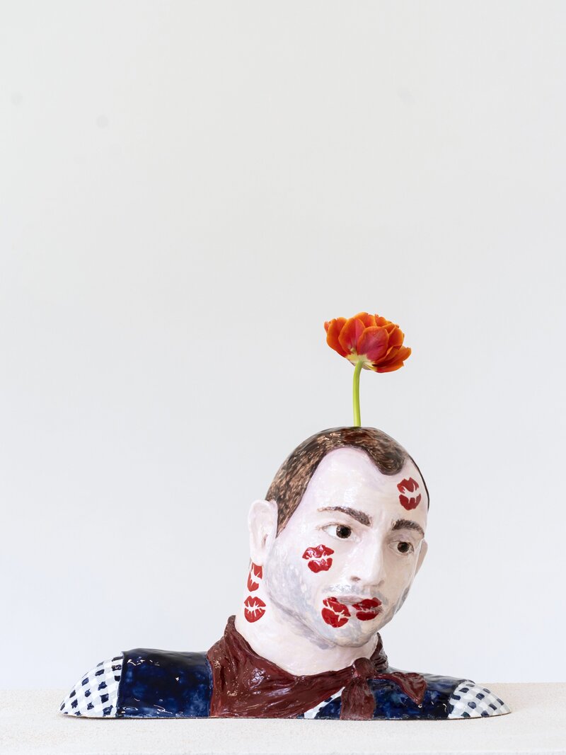 Stefania Carlotti
*Summer Kisses, Winter Tears n. 2*
2025
glazed ceramic, flowers
29 x 46 x 20 cm / 11.4 x 18 x 7.8 in
